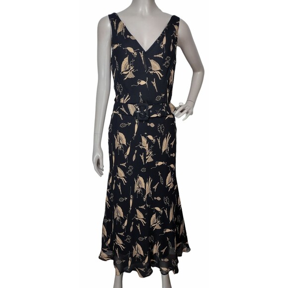 Vintage 90s 100% Silk Black Gold Paris Flamenco Dancer All Over Print Dress - Picture 3 of 9